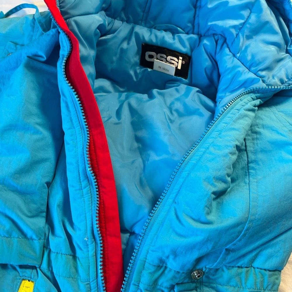 Vintage OSSI SKIWEAR SKI SUIT - Kids Size 4 Blue, Yellow, Red - HONG KONG - Picture 7 of 12